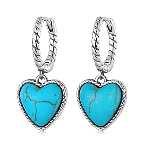 Créoles argent 925 torsadées cœur turquoise, le bijou bohème pour vos terrasses