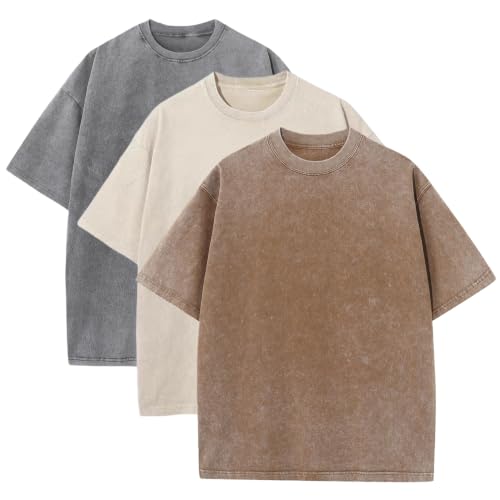 Image of 3 Pcs Men's Oversized Heavy Cotton Summer T-Shirts Vintage Tee Loose Fit Short Sleeve Casual Tshirts for Men Women