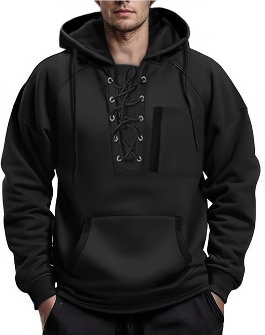 Men's Hoodies tactical hoodie Men Lace Up Sweatshirts Slim Fit Athletic Pullover Outdoor Long Hoodie with Pocket3