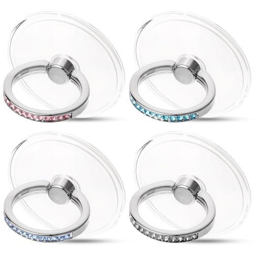 4 peças de suporte de anel de celular de diamante, suporte de anel de telefone transparente, suporte