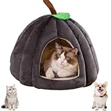 Pumpkin Cat Bed, Cute Halloween Pumpkin Shape Cat Cave Bed Cat Tent with Removable Cushion, Warm Cave Nest Sleeping Bed Puppy House for Small Dogs (Black, M)