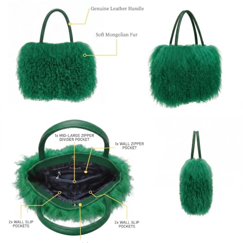 Image of Women Luxury Real Lamb /Mongolian Flush Wool Fur With Genuine Leather Handles Handbag