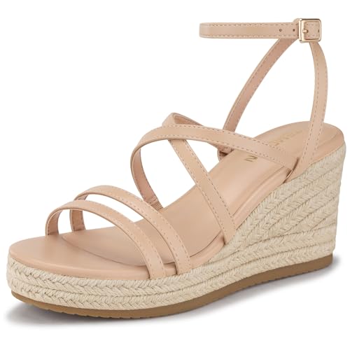 Image of TEMOFON Espadrilles Wedge Sandals for Women: Slip On Elastic Ankle Strap Platform Sandals Dressy Comfortable Summer Wedges Heels Shoes
