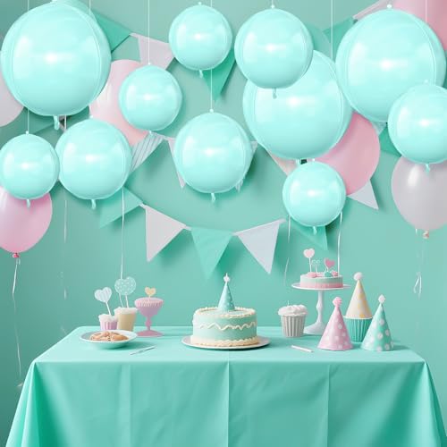 Image of 12PCS Teal Blue Round Foil Balloons 22 inch 15 inch 10 inch Large Mylar Balloons