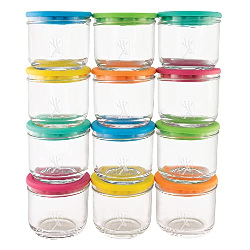 Image of Elk and Friends 5oz Borosilicate Glass Baby Food Storage Jars with Silicone Lid | Available in 12 or 6 Set | Strong Glass | Storage Containers | Microwave, Oven & Dishwasher Safe | Infant and Babies