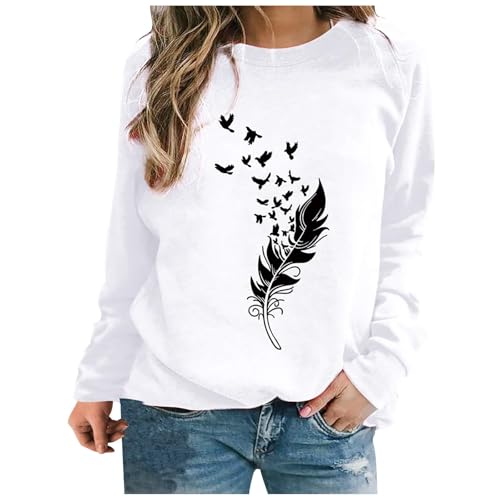 Sweat Femme sans Capuche Chic Imprimé Plume Sweat Shirt Femme Manche Longue Chemisier Femme Chic Et élégant Col Rond Sweatshirt Femme Grande Taille Pull Femme Sexy Top Sweat Femme sans Capuche Chic Imprimé Plume Sweat Shirt Femme Manche Longue Chemisier Femme Chic Et élégant Col Rond Sweatshirt Femme Grande Taille Pull Femme Sexy Top