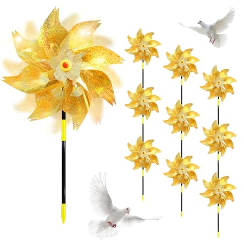 XLZJYIJ Lot de 10 Moulins à Vent Anti-Oiseaux, Moulin à Vent Réfléchissant, Moulin a Vent Repulsif Oiseaux, Moulin a Vent Jardin Exterieur pour Jardin de Ferme Pelouse Balcon Verger