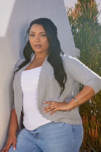 Women's Lightweight Cardigan Shrug With 3/4 Sleeves And Scalloped Edging White #TOP2