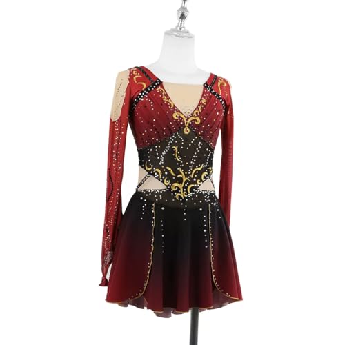 DIJITOO Vestido de patinação artística, fantasia de competição com strass bordado gradiente, collant