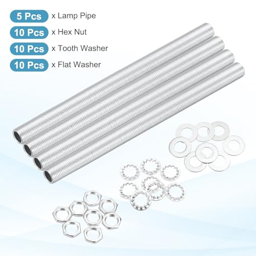 Image of MECCANIXITY 35Pcs 7.5 inch Lamp Pipe Kit with Nuts Washers 1 /8IP Thread Fasteners Assortment for Chandelier Ceiling Light Repair Assembly DIY Hardware