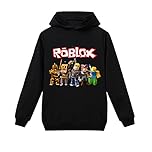 Temolie Roblox Hoodie Boys Sweatshirt YouTuber Teen PS4 Game Character Tops Girls Casual Pullover Long Sleeve T-shirt 4-13Y(black,170)