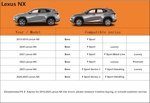Image of Kayme 6 Layers SUV Car Cover Custom Fit for Lexus NX 300 350 (2015-2025) Waterproof All Weather for Automobiles, Outdoor Full Cover Rain Sun UV Protection.Silver