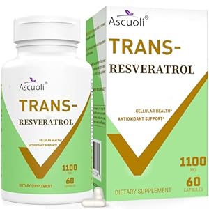 Ascuoli 99% Ultra Purity Trans-Resveratrol, 3-in-1 Advanced Formula Organic Resveratrol, Max Antioxidant Anti-Aging, Boost NAD+, Immune and Energy, Skin Health – 12