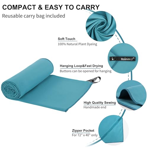 Image of Rainleaf Microfiber Towel Perfect Travel & Gym & Camping Towel. Quick Dry - Super Absorbent - Ultra Compact - Lightweight. Suitable for Trip, Beach, Shower, Backpacking, Pool