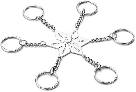 Personalized Master Custom Stainless Steel 5/6 Pieces Puzzle Piece Charm Pendant Necklace Keychains Set