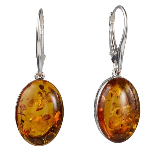 Amber Earrings - French Leverback Honey Oval Baltic Amber Dangling Earrings 
