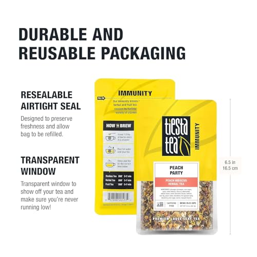 Image of Tiesta Tea - Peach Party, Loose Leaf, Peach Hibiscus Herbal Brew, Premium Blend, Non-Caffeinated Fruit Blend, Makes Hot or Iced & Up to 25 Cups, 2oz Resealable Pouch