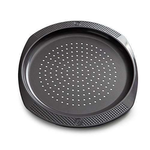 SAVEUR SELECTS Pizza Trays for Oven Non Stick Warp-Resistant Carbon Steel Baking Tray Round Pans with Holes for Home Kitchen Oven