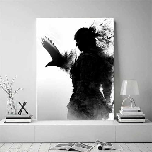 Tableau noir et blanc corbeau samouraï avec cadre de qualité supérieure - 2
