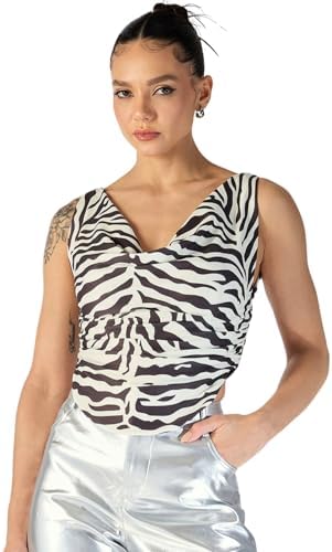Uptownie Women Top | Stretchable Cowl Neck Ruched Design | Sleeveless & Knitted Fabric for Casual Soft & Comfortable