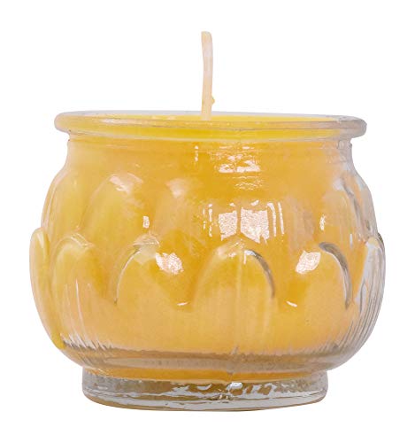 Mudra Crafts Tibetan Tealight Vanaspati Ghee Butter Lamp Candle Set for Meditation, Ceremonies, Rituals, Altars, Diwali (Lotus Glass Jar)
