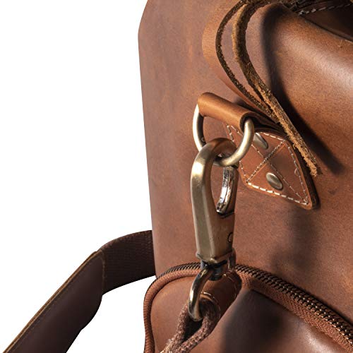 KomalC 24 Inch Leather Duffel Bags for Men and Women Full Grain Leather Travel Overnight Weekend Leather Bags Sports Gym Duffel for Men (Tan with Shoe pocket)