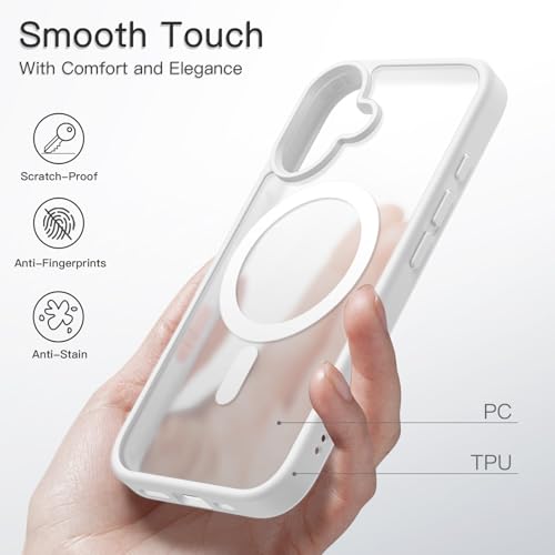 JETech Magnetic Case for iPhone 16 6.1-Inch Compatible with MagSafe, Translucent Matte Back Slim Shockproof Phone Cover (White) by JETech - Image 5