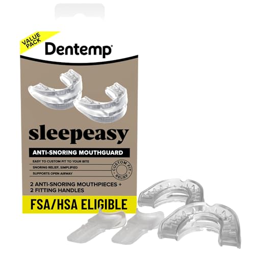 Dentemp SleepEasy Anti-Snoring Mouthguard – Value Pack (2 Mouthpieces + Fitting Handles) – Custom Boil-and-Bite Fit, Opens Airway to Reduce Snoring – Comfortable, Easy-Breathing Design