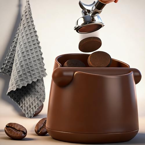 Espresso Knock Box with Barista Towels, Removable Shock-absorbent Knock Bar & Non-Slip Base - Co ffee Knock Box for Coffee Grounds, Espresso Machine Accessories, Brown, JDHAVMOS