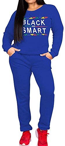 Womens African Letter Print 2 Pieces Outfits Tracksuits Long Sleeve Pullover Sweatshirt Pants Sweatsuits Biker Jogger Set Royal Blue