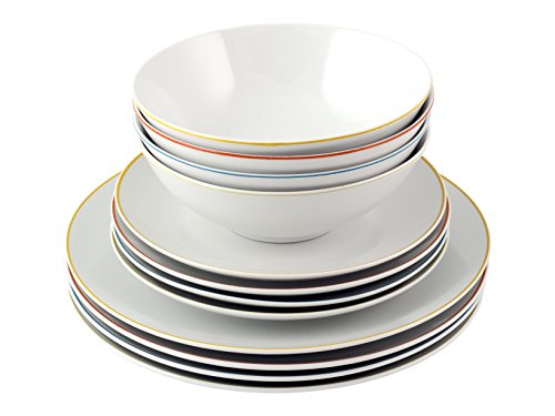 H&H Coupe Sunny tafelservies, ronde vorm, porselein, wit/gemengd, 12 stuks