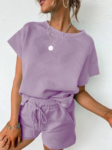 Image of UNCLECAT Womens 2 Piece Lounge Sets Short Sleeve Tops and Shorts Travel Outfits Pajama Set with Pockets