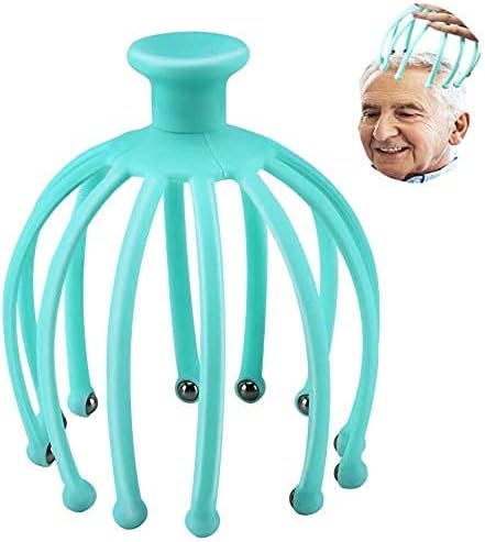 Head Scalp Massagers for Headache Relief,Scalp Stress Relax, 12 Roller Balls Prongs Head Massage Scratcher Deep Relaxation, Hair Stimulation Head Massager Handle (1PC, Blue)