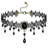 mintolex Gothic Black Choker Necklace for Women Adjustable Vintage Goth Velvet Lace Collar Crystal Pendent Necklace Halloween Cosplay Party Prom Costume Jewelry, Black Diamond