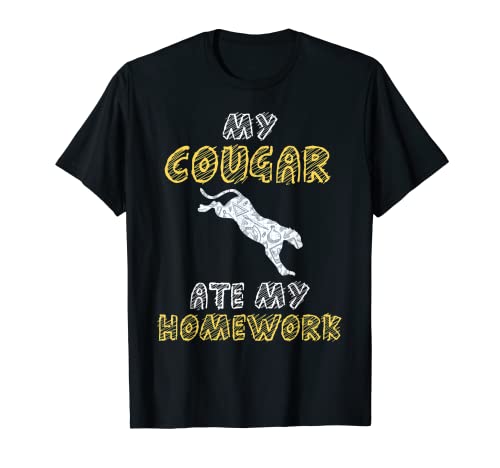 Mi Cougar Comía Mi Tarea Puma Animal Kid Volver A La Escuela Camiseta