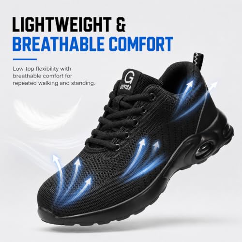 Image of GLANOUDUN Steel Toe Shoes for Men Lightweight Safety Toe Work Shoes Black