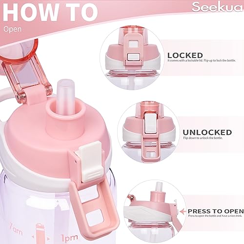 Seekua 800ml Glass Water Bottle with Straw & Time Markings BPA free Motivational Glass Drinking Bottle Leakproof - Image 2