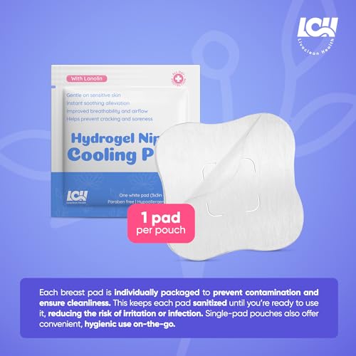 Image of 16CT Hydrogel Nipple Pads for Breastfeeding with Lanolin - Cooling Sore Nipple Gel Soothing Pads - Breast Feeding Essentials for Moms by Livaclean Health (Pack of 2)