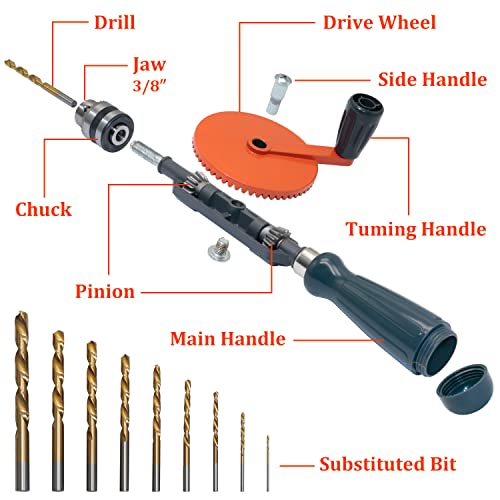 image for CheeMuii Powerful Speedy Hand Drill 3/8 Inch Manual Drill with 9 Pcs D