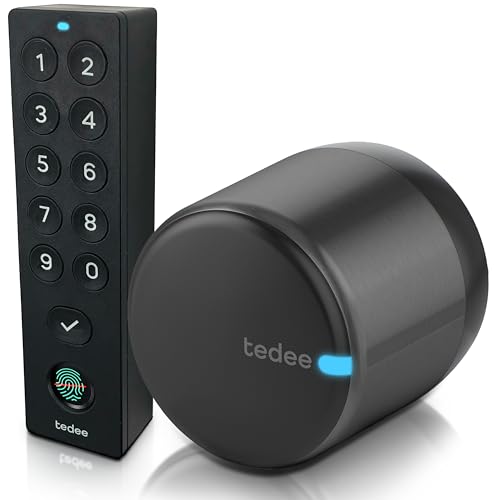 tedee GO2 Alu Cerradura Inteligente con Teclado biométrico de Huellas Dactilares, Smart Lock con App y Bluetooth Convierte tu Smartphone en una Llave