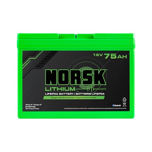 16V 75Ah LiFePO4 Deep Cycle Battery with Bluetooth Monitoring One-Touch Power Button IP67 Waterproof Marine Electronics Power | Norsk Lithium