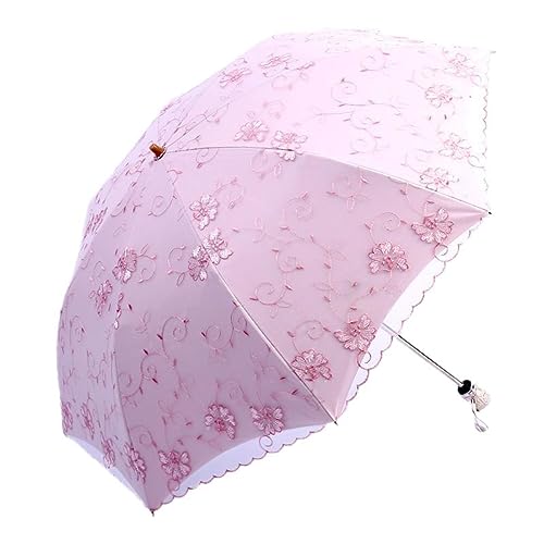 Honeystore Lace Travel Parasol Folding Anti-uv Windproof Embroidery Umbrella 0279 2-Folding Pink