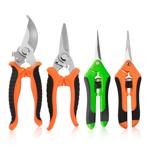 4 Pack Pruning Shears Set, WATUNID Stainless Steel Garden Clippers with Safety Lock, Professional Handheld Pruner Shears, Branch Cutters Tree Trimmer Garden Scissors Kit for Flowers and Small Garden