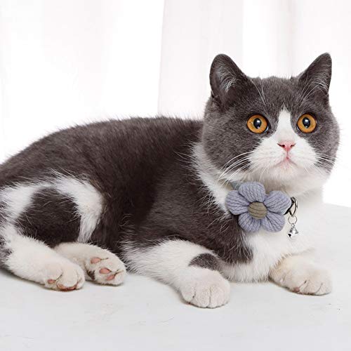 Tibemi 猫の首輪 太陽花 ネックス鈴付き 貴族風ちょう結び かわいい 猫用首輪 おしゃれチョーカー可愛い首飾り ネコ用くびわ 安全 ベル付きペットへのギフト 猫 ペット用アクセサリー(グレー)