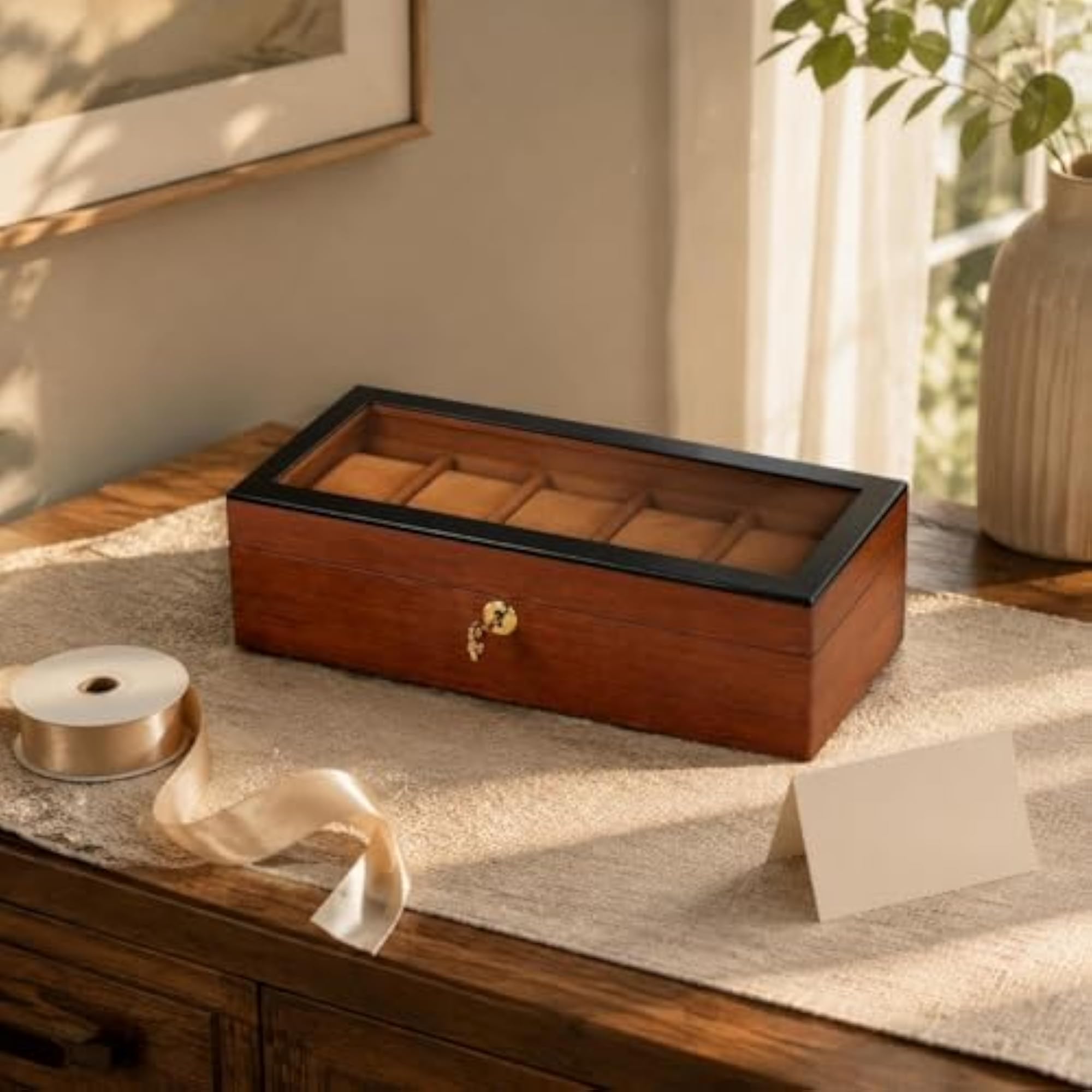 Cushioned Compartments Wooden Watch Display Box