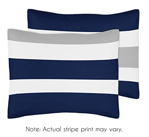 Navy Blue, Gray And White Childrens, Teen 3 Piece Full/Queen Boys Stripe Bedding Set Collection #TOP4