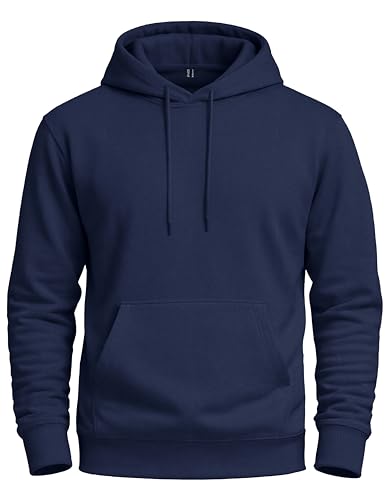 Gofeat Hoodies for Men Fleece Lined Navy Blue Comfort Hooded Sweatshirt for Men Midweight Spring Fashion Hoodie Kangaroo Pocket 2026 Large