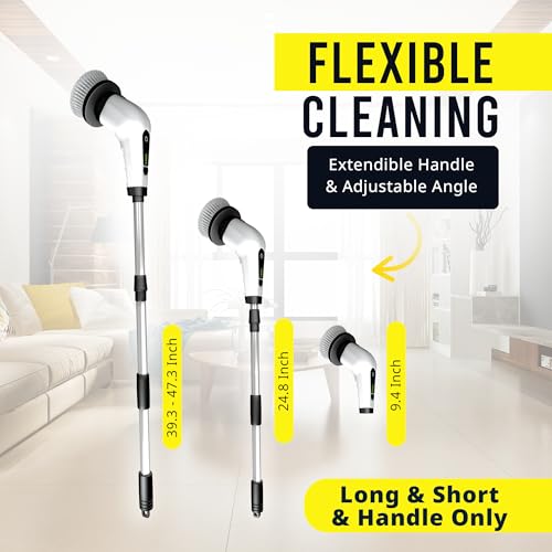 Image of Electric Spin Scrubber, Cordless with 7 Brush Heads, 2 Speeds, Extendable and Detachable Handle for Bathroom, Tile, Grout, Shower & Kitchen Cleaning - Durable ABS Build, Powerful and Lightweight.