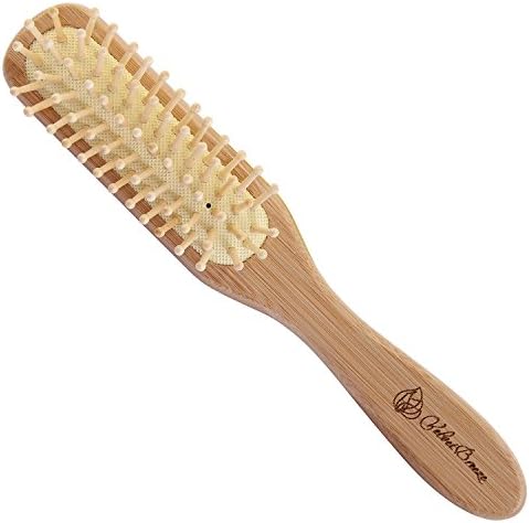 VelvetBreeze - Natural Narrow Bamboo Hair Brush with Wooden Bristles - For Men's and Women's All Types of Hair - Improve Your Hair Growth - Massage Scalp For Strong Hair - Travel Size (Bamboo, Small)