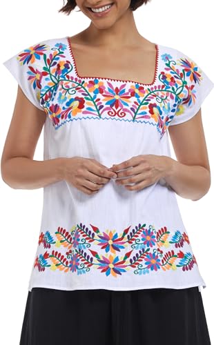 YZXDORWJ Women's Mexican Shirts Peasant Blouses Embroidered Sleeveless Boho Summer Shirt Fiesta Party Fashion Tank Top4
